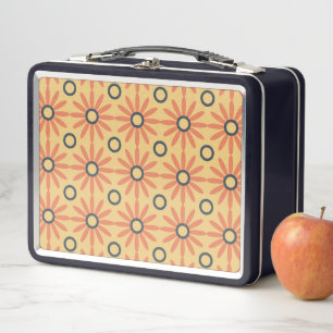 Retro Orange & Schwarzes Süßes Abstraktes Blumenmu Metall Brotdose