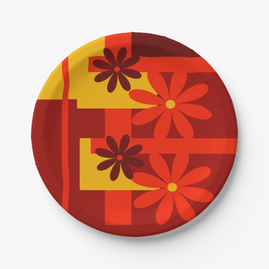 Retro orange Siebzigerjahre Pappteller (Vorderseite)