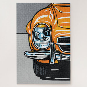Retro Orange Sportwagen Front Pop-Art-Illustration Puzzle