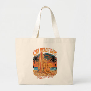 Retro Orange Tabby Katze Strandtage Jumbo Stoffbeutel