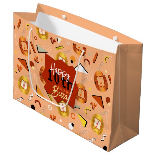 Retro Orange Tamagotchi Geburtstag Große Geschenktüte (Vorderseite Schrägansicht)