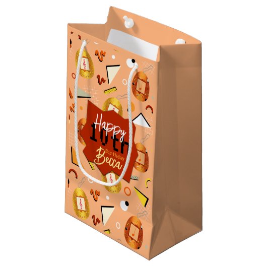 Retro Orange Tamagotchi Geburtstag Kleine Geschenktüte (Vorderseite Schrägansicht)