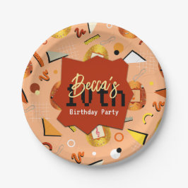 Retro Orange Tamagotchi Geburtstag Pappteller