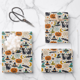 Retro Orange Teal Mid-Century Halloween  Geschenkpapier Set