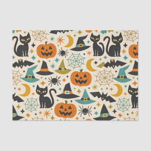 Retro Orange Teal Mid-Century Halloween  Seidenpapier (Vorderseite)