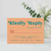 Retro orange teal simple typography wedding RSVP karte (Stehend Vorderseite)