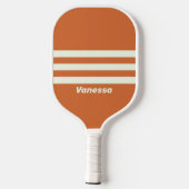 Retro Orange Three Across Striss mit Name Pickleball Schläger (Rückseite)