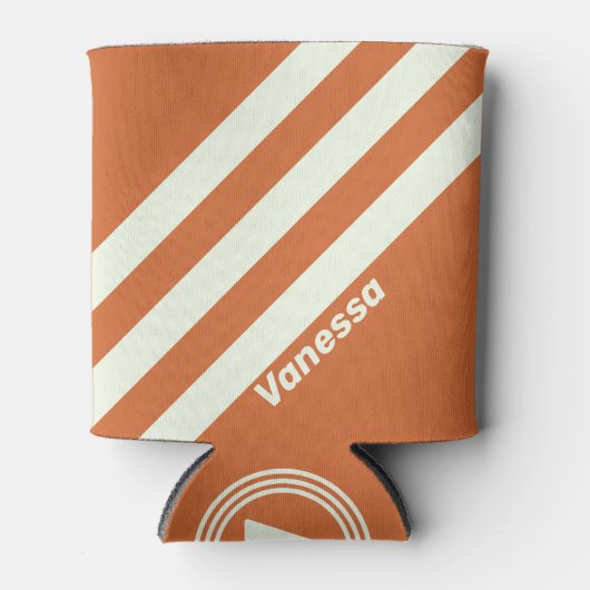 Retro Orange Three Stripes mit Name Dosenkühler (Vorderseite)