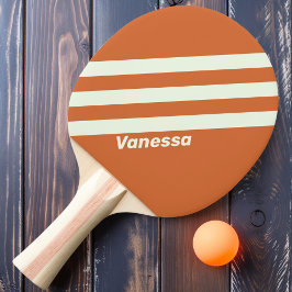 Retro Orange Three Stripes mit Name Tischtennis Schläger
