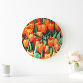 Retro Orange Tulips Große Wanduhr (Zuhause)