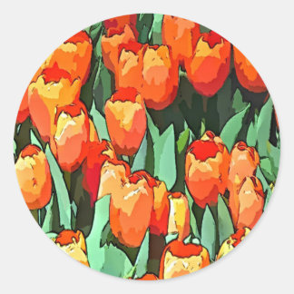 Retro Orange Tulips Runder Aufkleber