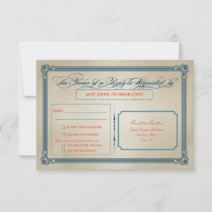 Retro Orange, Türkblau & Blau DIY Hochzeits-RSVP Einladung