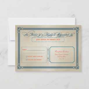 Retro Orange, Türkis & Blau DIY Hochzeits-RSVP RSVP Karte