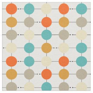 Retro Orange Turquoise Tan Cream Circles MCM Stoff