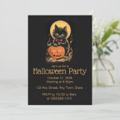 Retro Orange und Black Cat Halloween Einladung (Stehend Vorderseite)