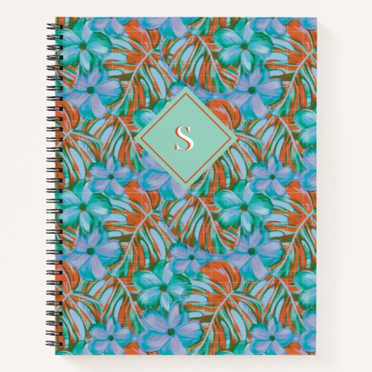 Retro Orange und Blue Florals Notizblock (Vorderseite)