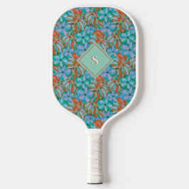 Retro Orange und Blue Florals Pickleball Schläger