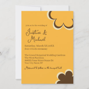 Retro Orange- und Braune Blumen Hochzeit Einladung