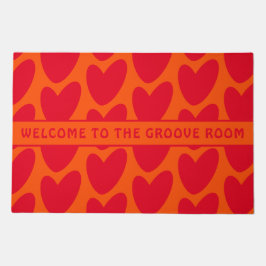 Retro Orange und Groovy Red Hearts Fußmatte