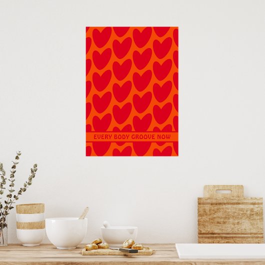 Retro Orange und Groovy Red Hearts Poster (Küche)