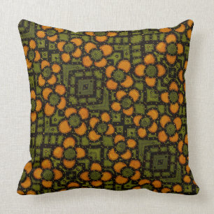 Retro orange und grünes Blumenmuster Kissen