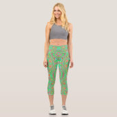Retro Orange und Lime Green Abstrakt Pattern Capri Leggings (Vorderseite)