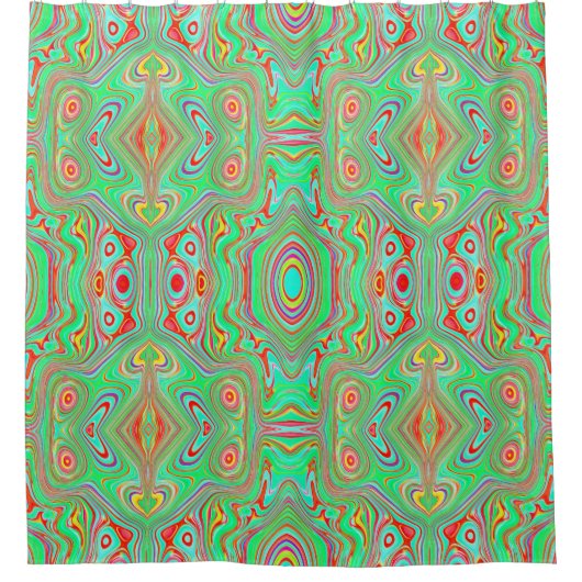 Retro Orange und Lime Green Abstrakt Pattern Duschvorhang (Vorderseite)