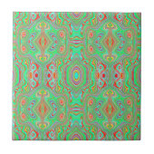 Retro Orange und Lime Green Abstrakt Pattern Fliese (Vorderseite)