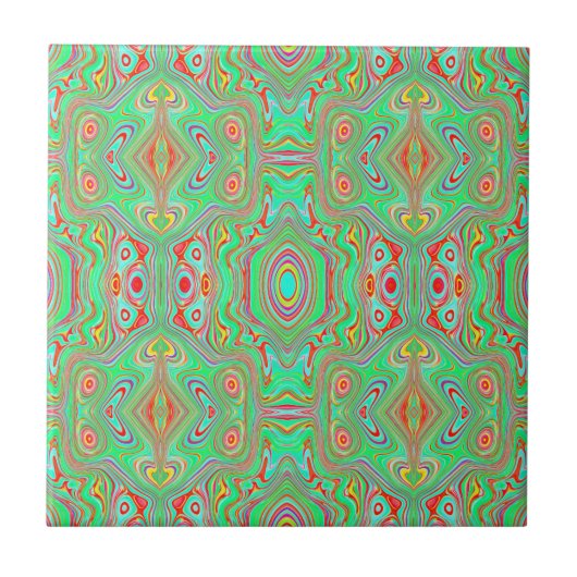 Retro Orange und Lime Green Abstrakt Pattern Fliese (Vorderseite)