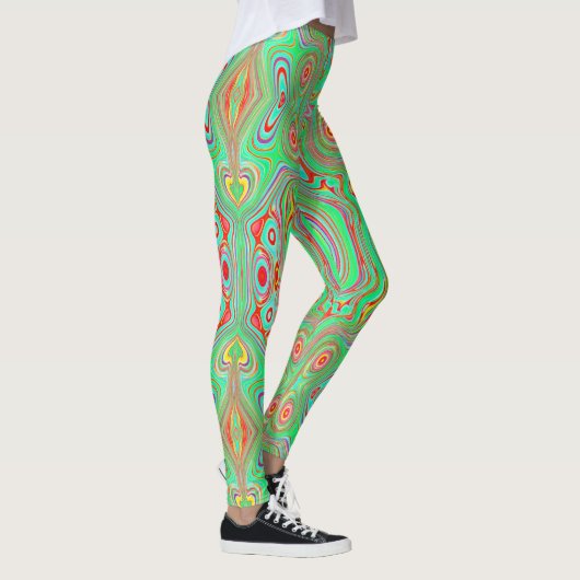Retro Orange und Lime Green Abstrakt Pattern Leggings (Rechts)