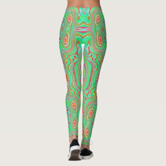 Retro Orange und Lime Green Abstrakt Pattern Leggings (Rückseite)