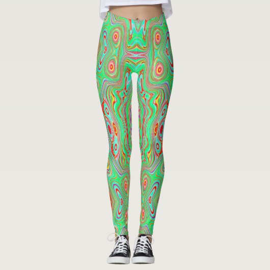 Retro Orange und Lime Green Abstrakt Pattern Leggings (Vorderseite)