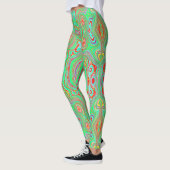 Retro Orange und Lime Green Abstrakt Pattern Leggings (Links)