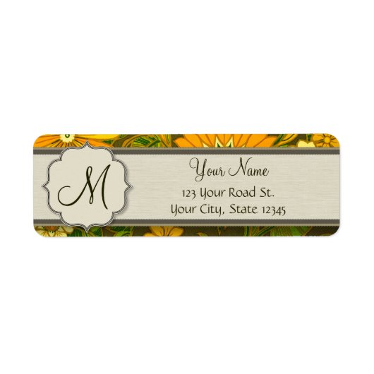 Retro Orange und Olive Jungle Floral mit Monogramm (Vorne)