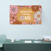 Retro Orange und Pink Floral Daisy Erster Geburtst Banner (Messeveranstaltung)