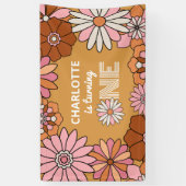 Retro Orange und Pink Floral Daisy Erster Geburtst Banner (Vertikal)