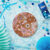 Retro Orange und Pink Floral Daisy Pappteller (Party)