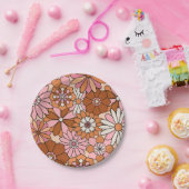 Retro Orange und Pink Floral Daisy Pappteller (Party)
