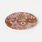 Retro Orange und Pink Floral Daisy Pappteller (Schrägansicht)