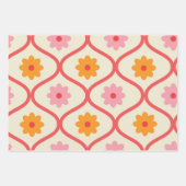 Retro orange und rosa Blumen auf Ogee-Muster  Geschenkpapier Set (Vorderseite 3)
