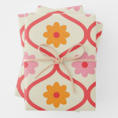 Retro orange und rosa Blumen auf Ogee-Muster  Geschenkpapier Set (Beispiel)