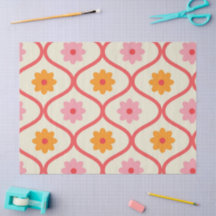 Retro orange und rosa Blumen auf Ogee-Muster