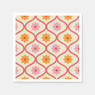 Retro orange und rosa Blumen auf Ogee-Muster  Serviette