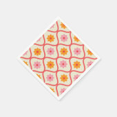 Retro orange und rosa Blumen auf Ogee-Muster  Serviette (Ecke)