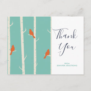 Retro orange Vögel auf Birkenbaum Danke Postkarte