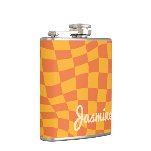 Retro Orange Warpe Schachbrett Board Individuelle Flachmann (Rechts)