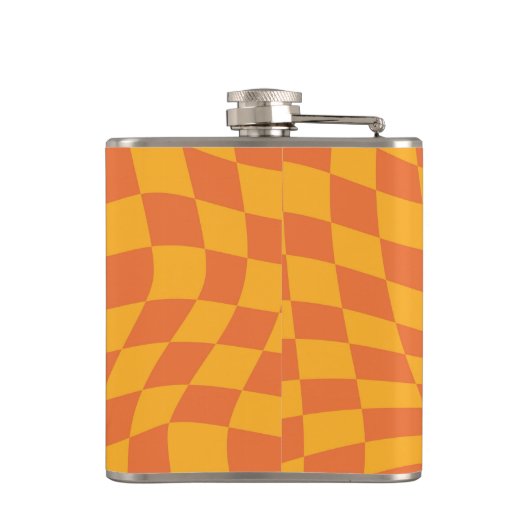 Retro Orange Warpe Schachbrett Board Individuelle Flachmann (Rückseite)