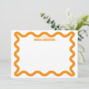 Retro Orange Wavy Border Personalisiert Mitteilungskarte