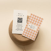 Retro Orange Wavy Checkered Trendy Boho QR Code Visitenkarte
