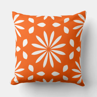 Retro Orange Weiß Geometrisches Floral Kissen